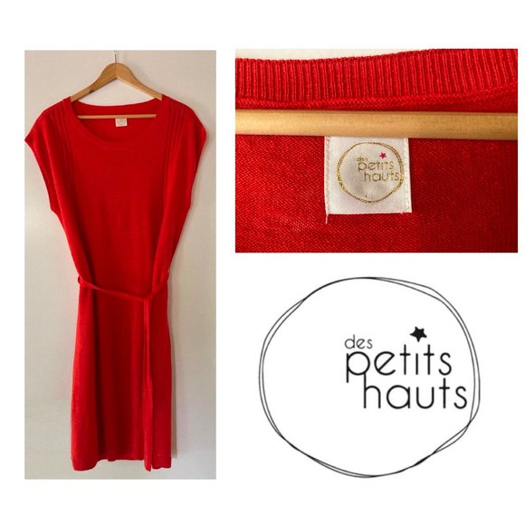 Red knit midi dress with cap sleeves (Sz M) de petit hauts - Picture 1 of 8